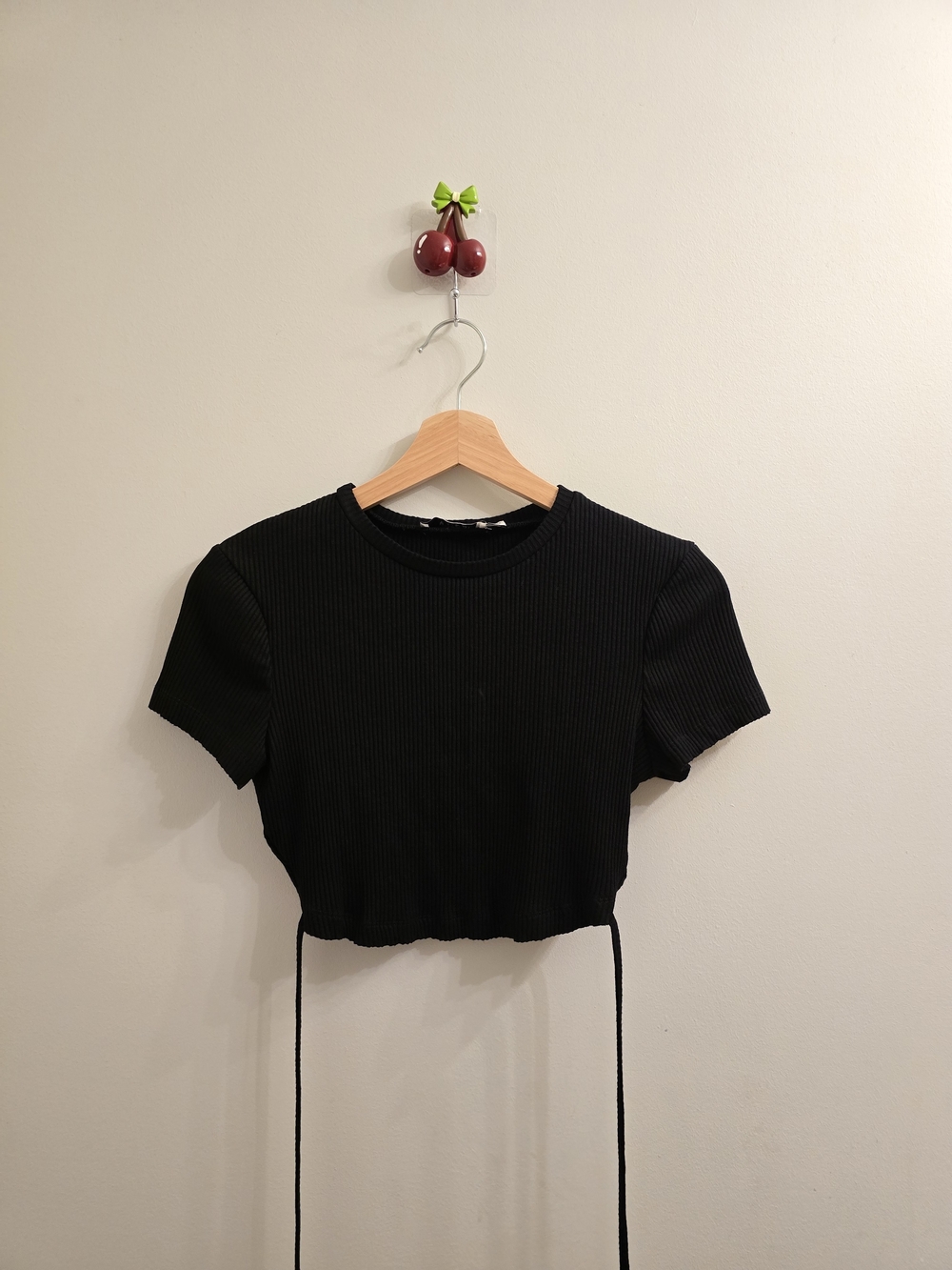 NA-KD Black Ribbed Crop Top with Side Ties - Women
